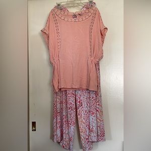 Stretch waist flowy pants and matching Greek style blouse